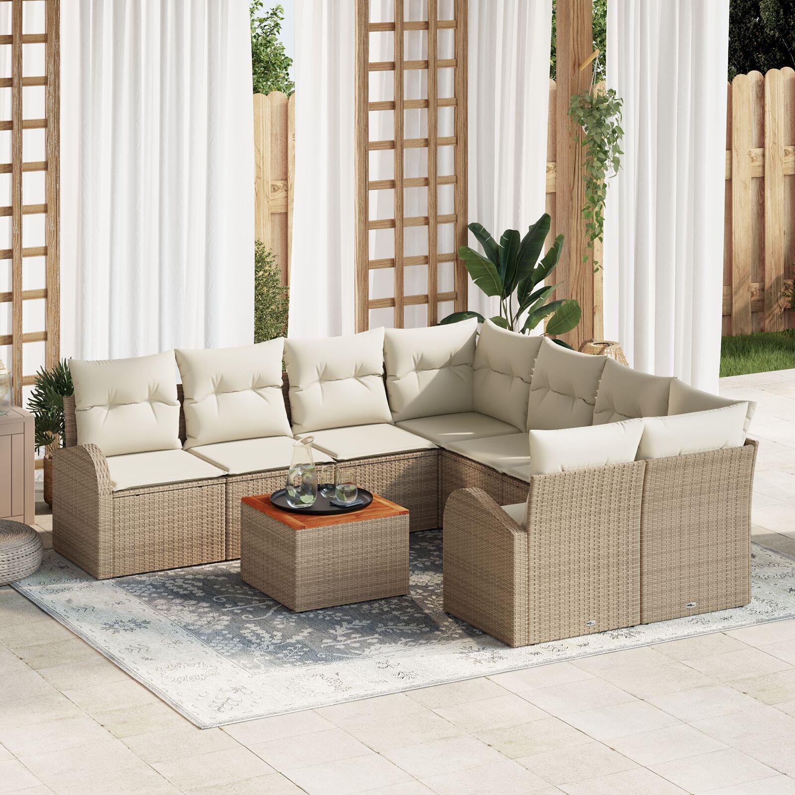 Modulært havesofa-sæt med puder, 9 dele - beige polyrattan