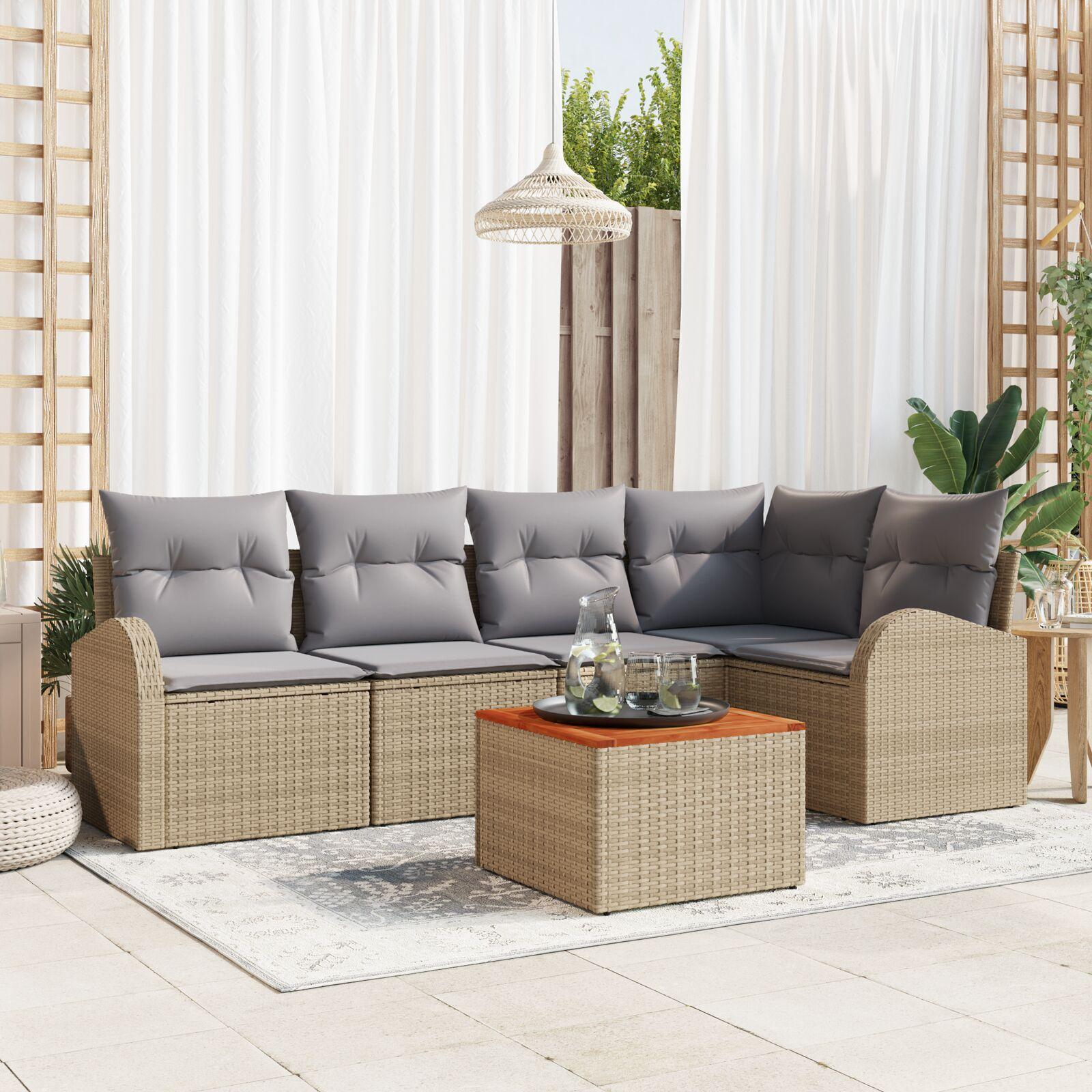 Havesofa sæt med puder 6 stk i beige polyrattan