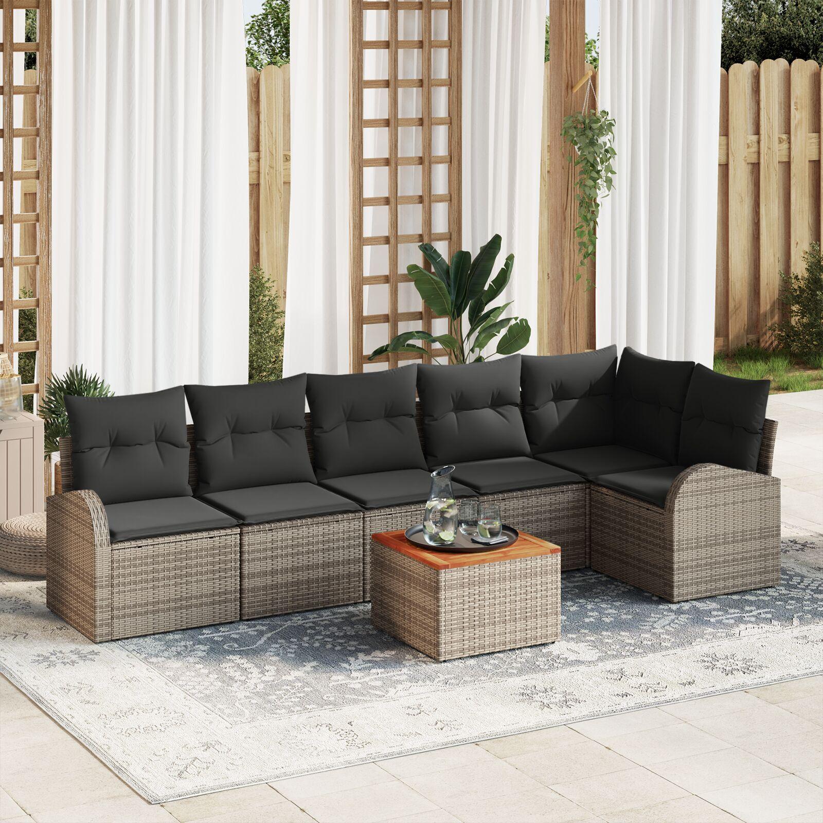 Havesofa Sæt Med Pude 7 Dele Polyrattan - Grå