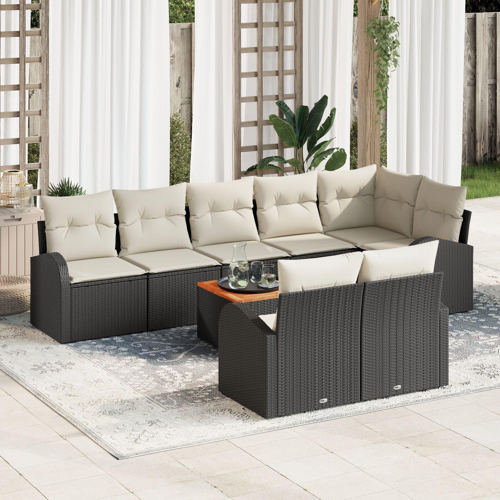 Modulært havesofa sæt med puder, 9 dele - sort polyrattan