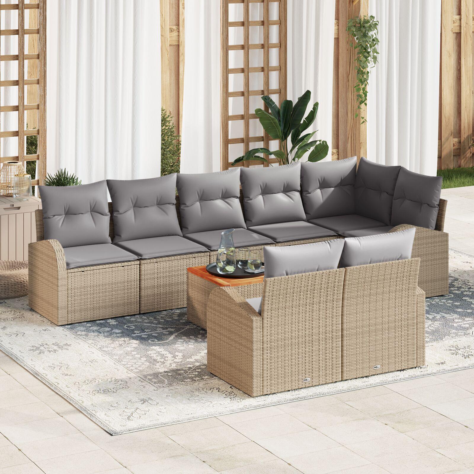 Modulær havesofa sæt med puder, 9 dele - beige polyrattan og akacietræ