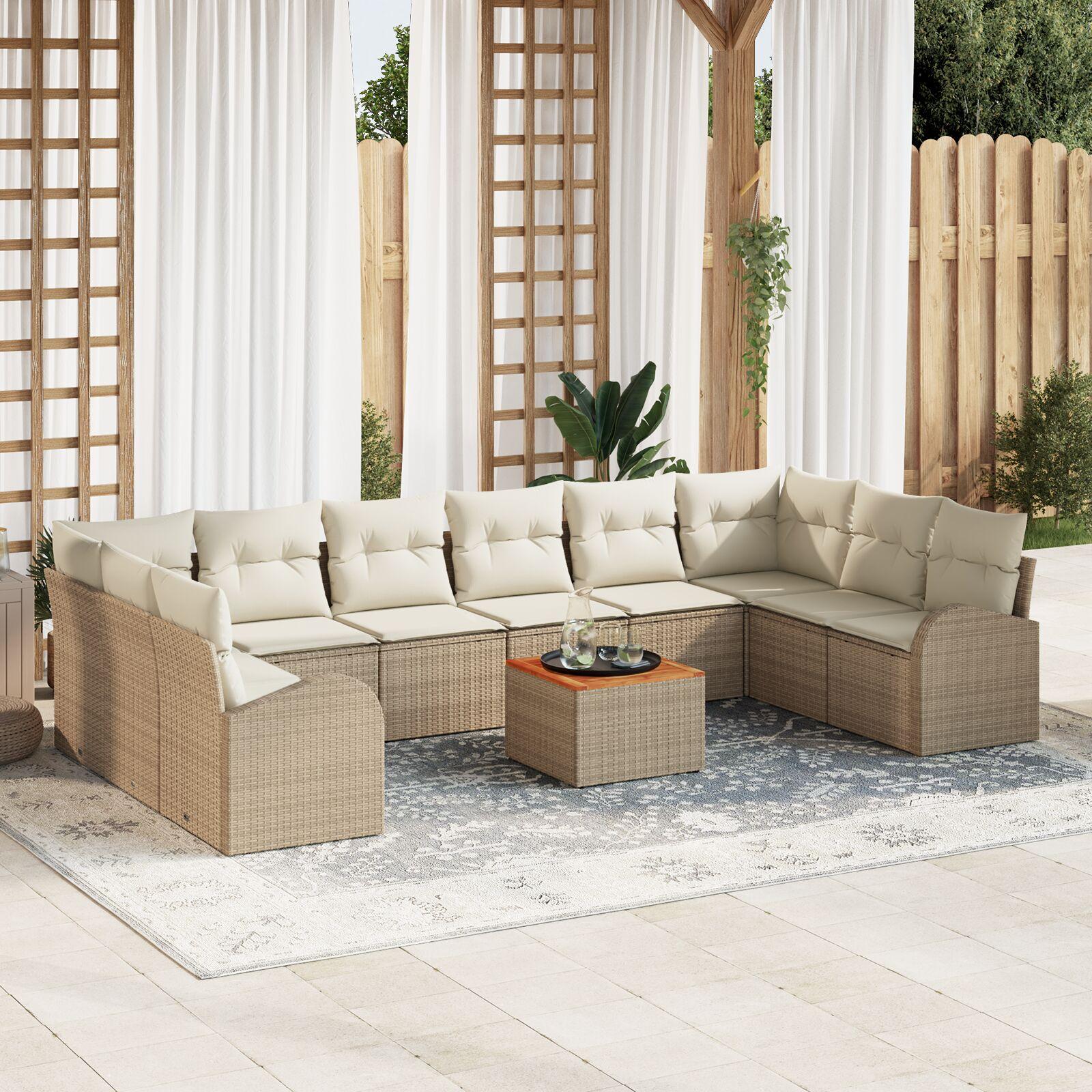 Havesofa Sæt med pude 11 stk Beige Poly rattan