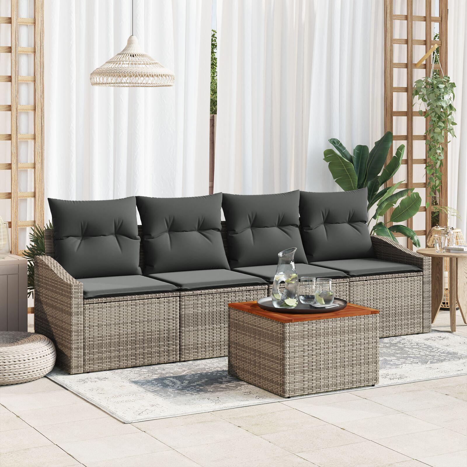 Havesofa Sæt med pude 5 stk Grå Poly rattan