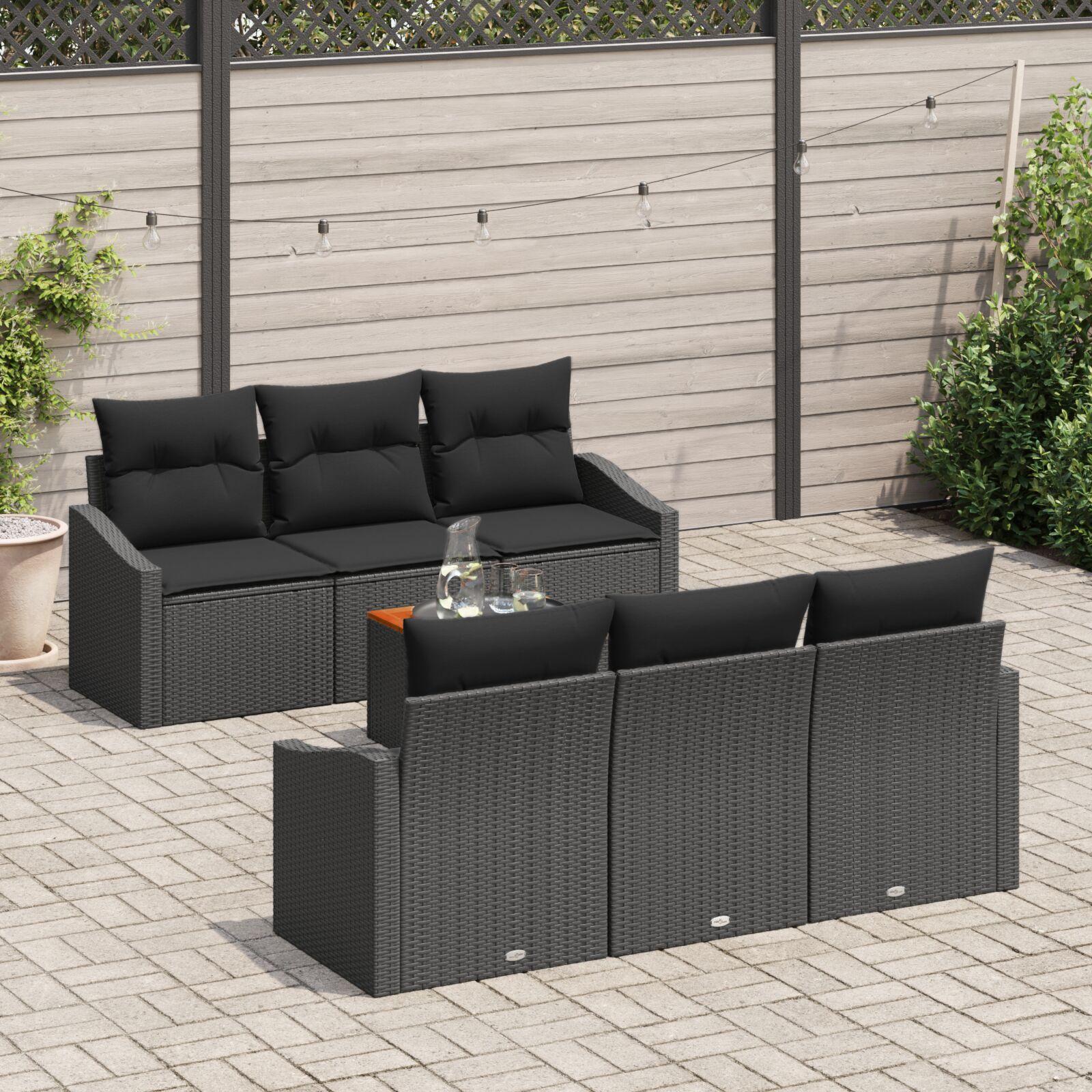 Havesofa sæt med puder 7 dele i sort polyrattan