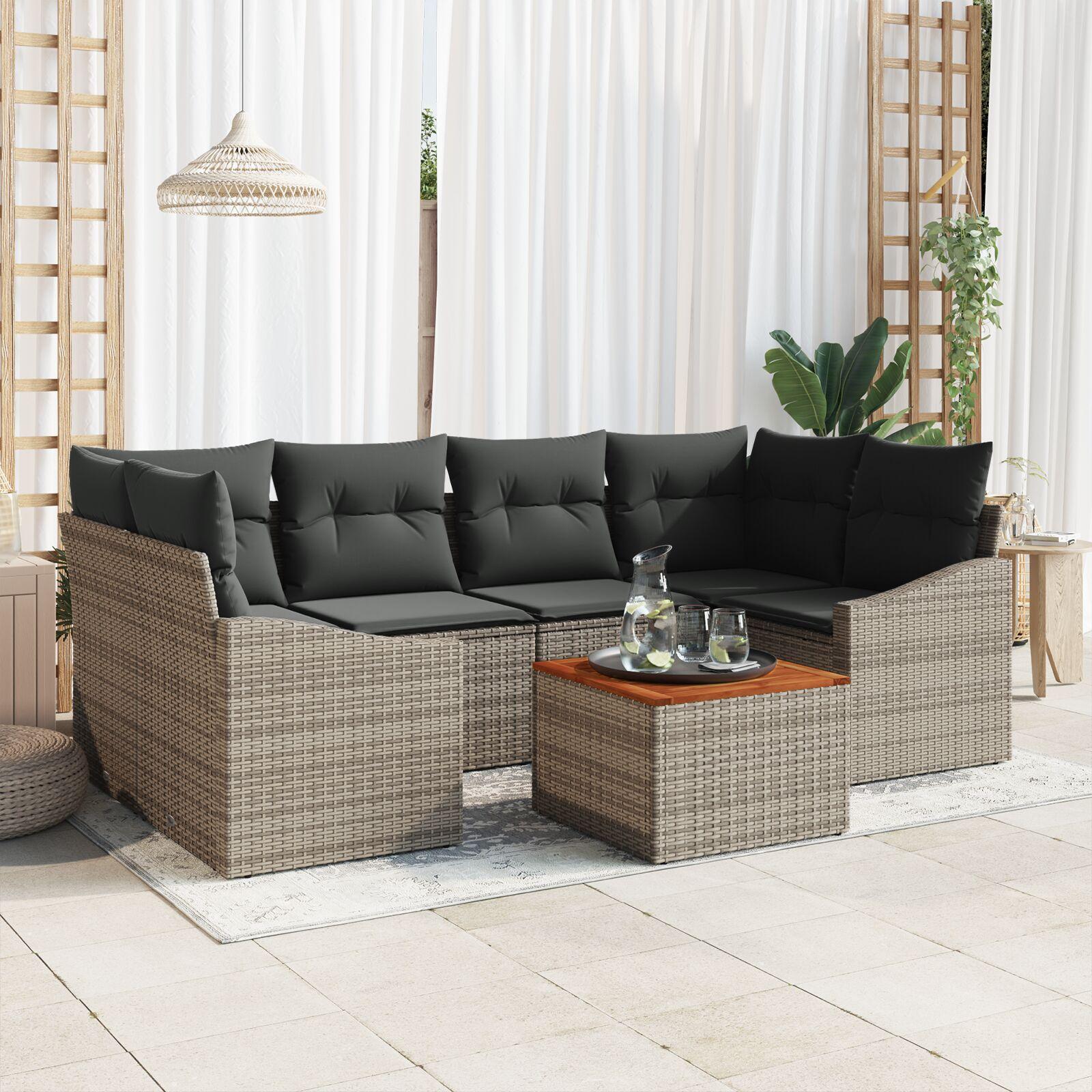 Havesofa Sæt med pude 7 stk Grå Poly rattan
