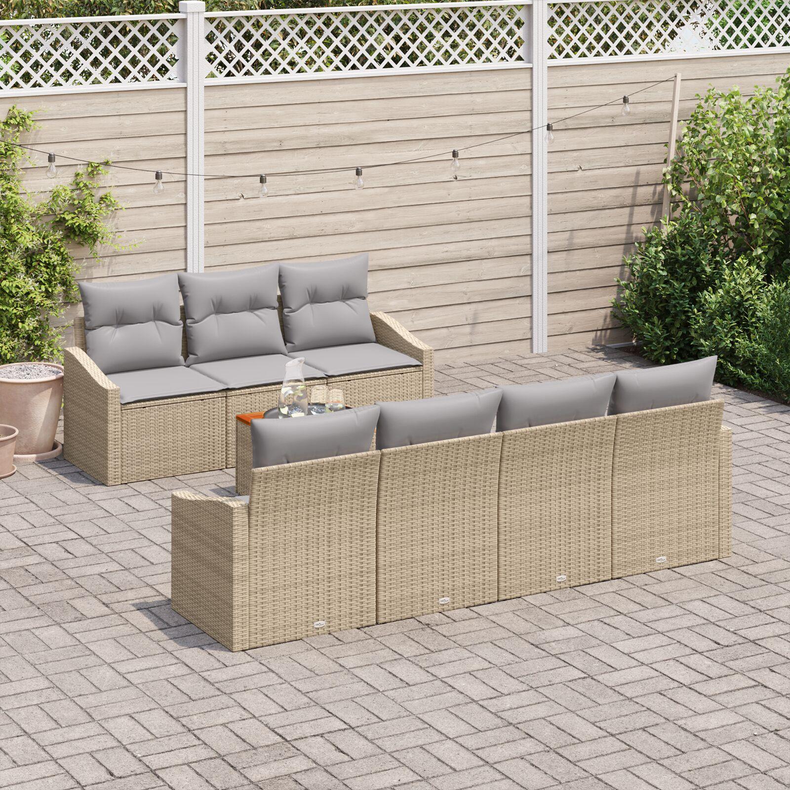 Modulært havesofa-sæt med puder - 8 dele i beige polyrattan