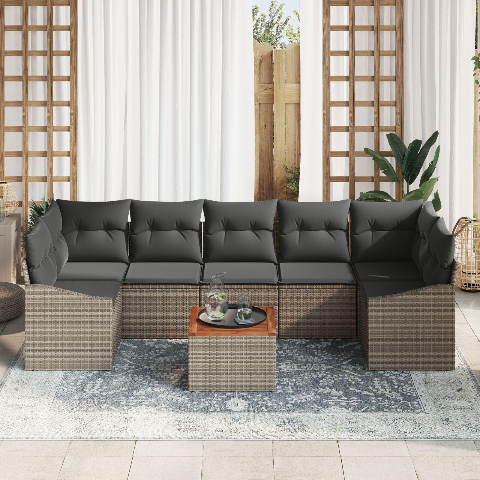 Havesofa Sæt med pude 8 stk Grå Poly rattan