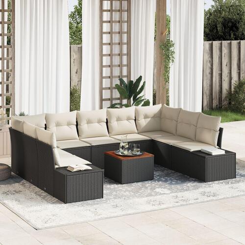 Have Sofa Sæt 10 dele Sort og creme Rattan, Polyester stof