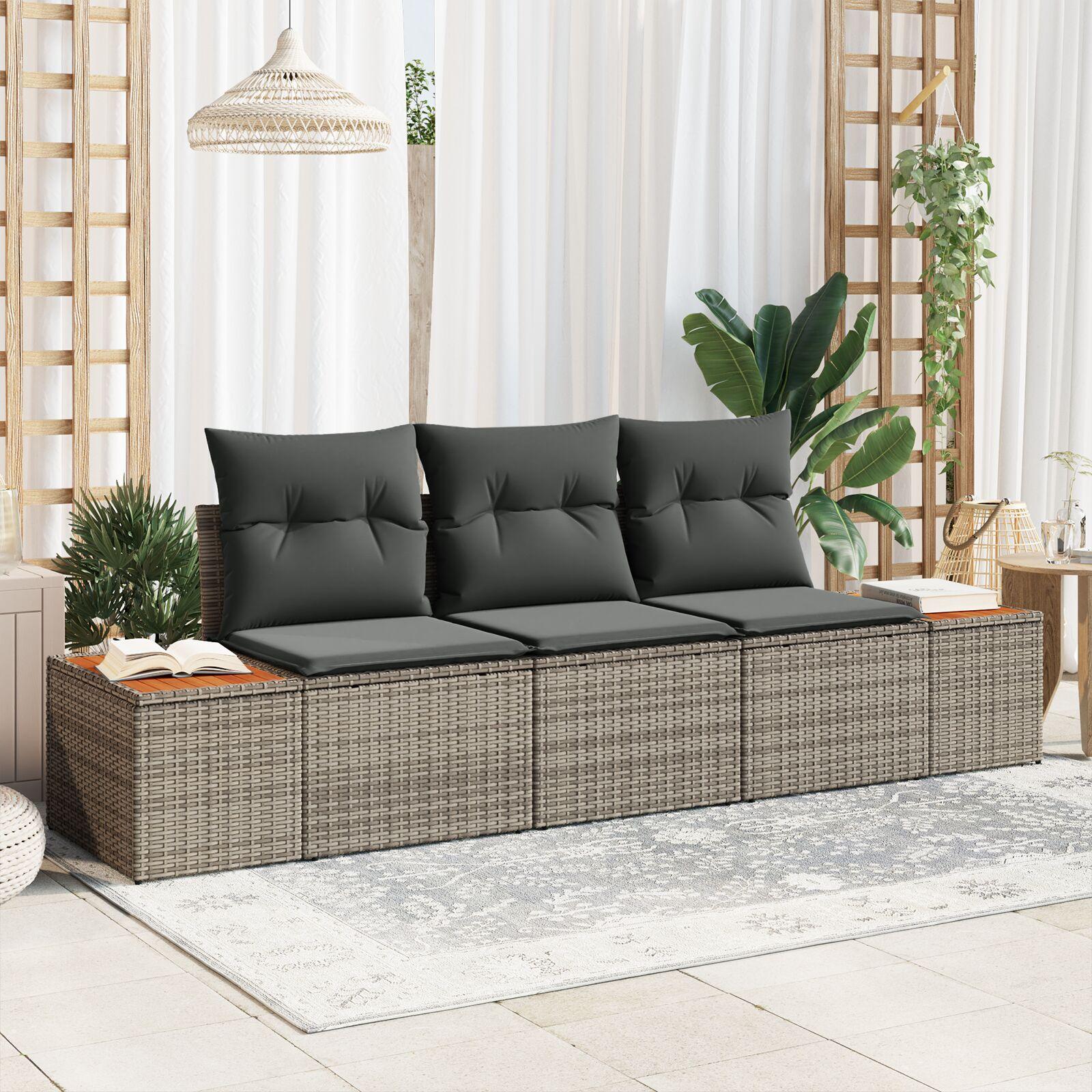 Havesofa Sæt med pude 3 stk Grå Poly rattan
