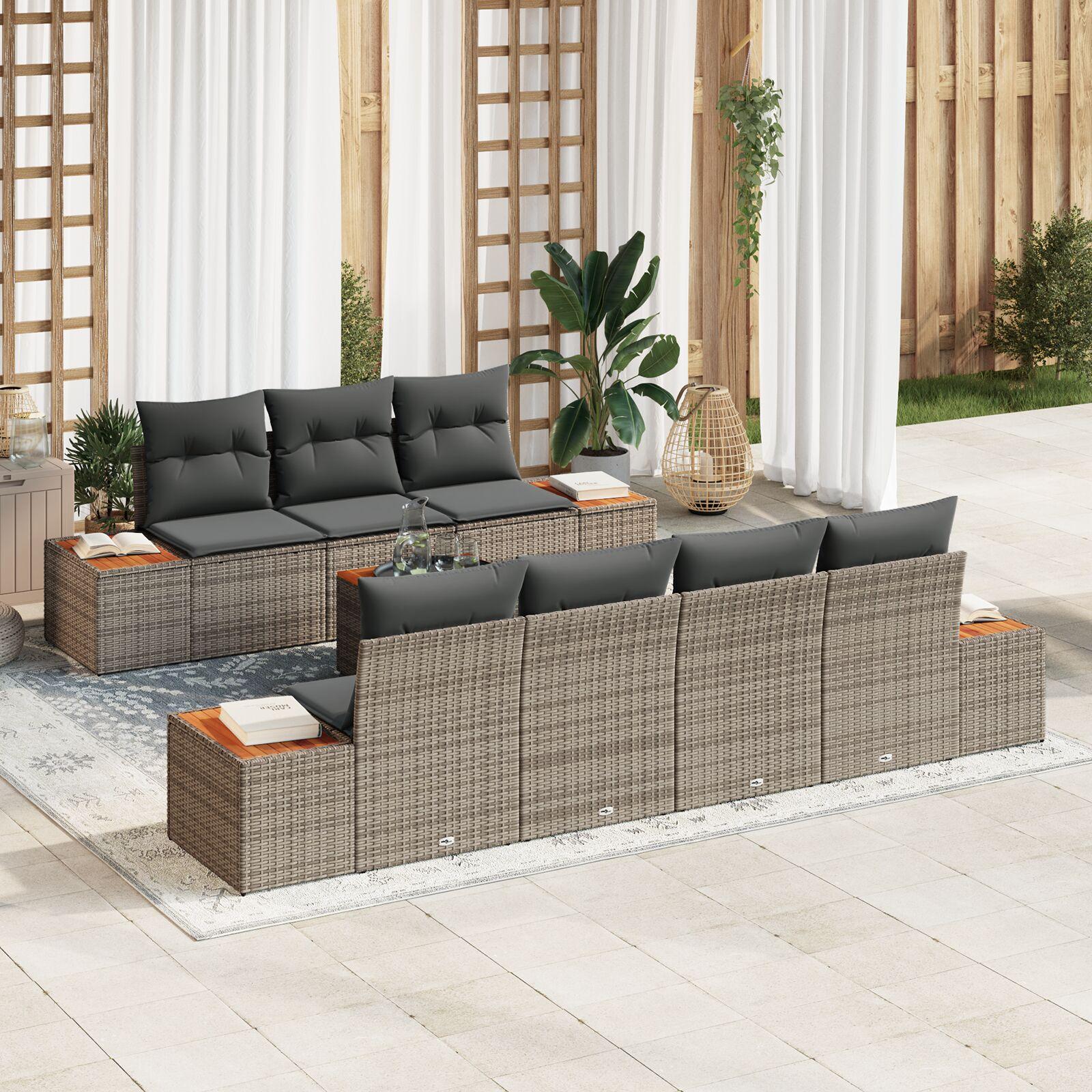 Havesofa Sæt med pude 8 stk Grå Poly rattan