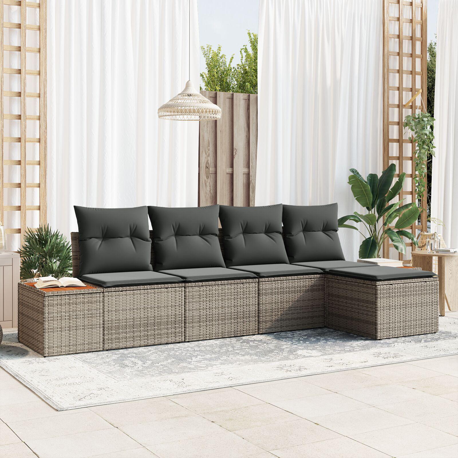 Havesofa Sæt med pude 5 stk Grå Poly rattan