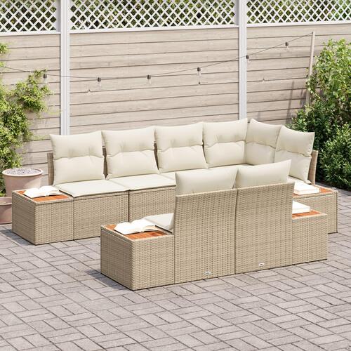 7 Piece Have Sofa Sæt med Puder Beige Poly Rattan Akacietræ