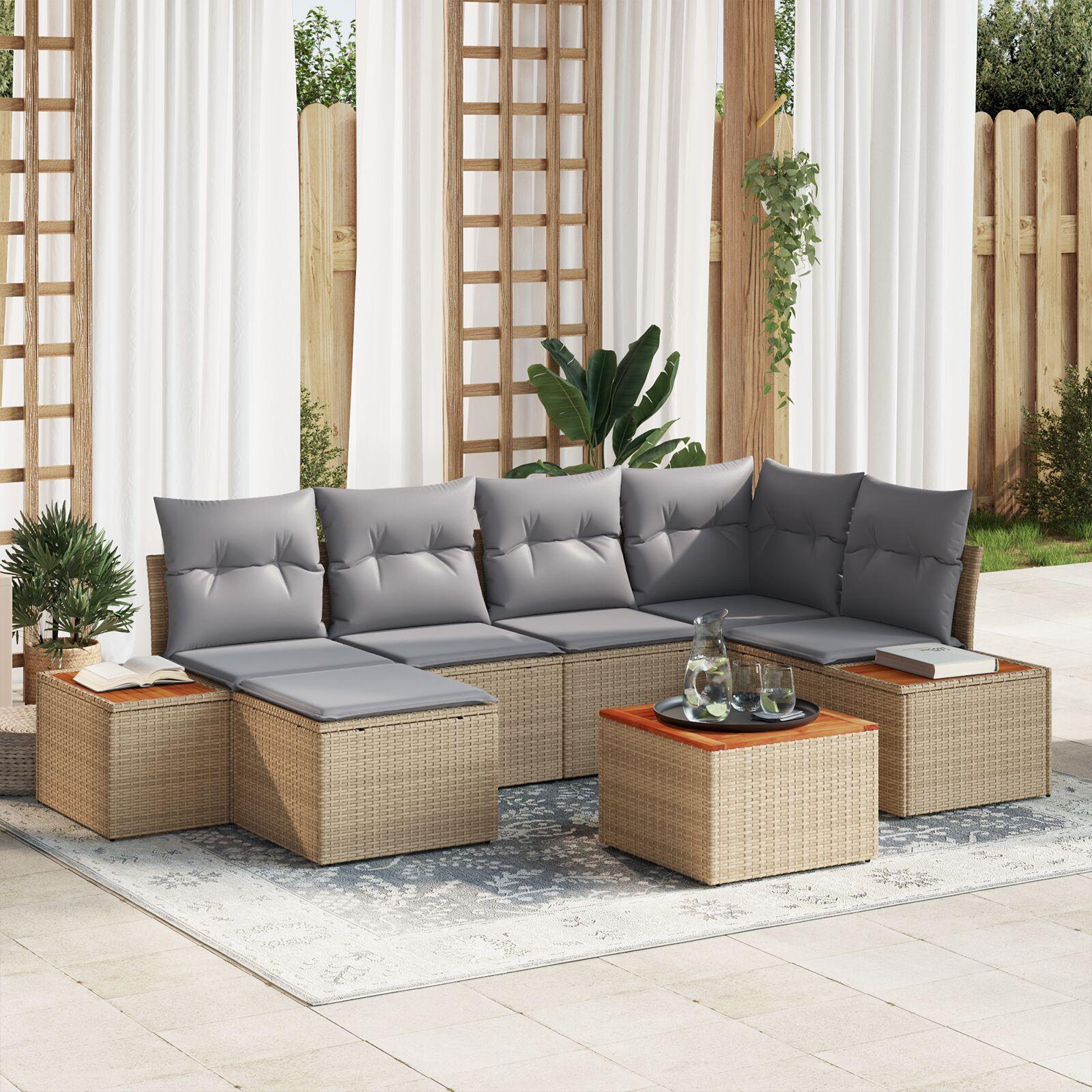 Havesofa sæt med puder 7 stk beige polyrattan