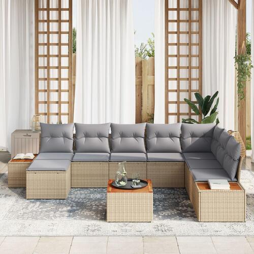 9 Delers Have Sofa Sæt med Puder Beige Poly Rattan Akacie
