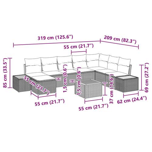 9 Delers Have Sofa Sæt med Puder Beige Poly Rattan Akacie