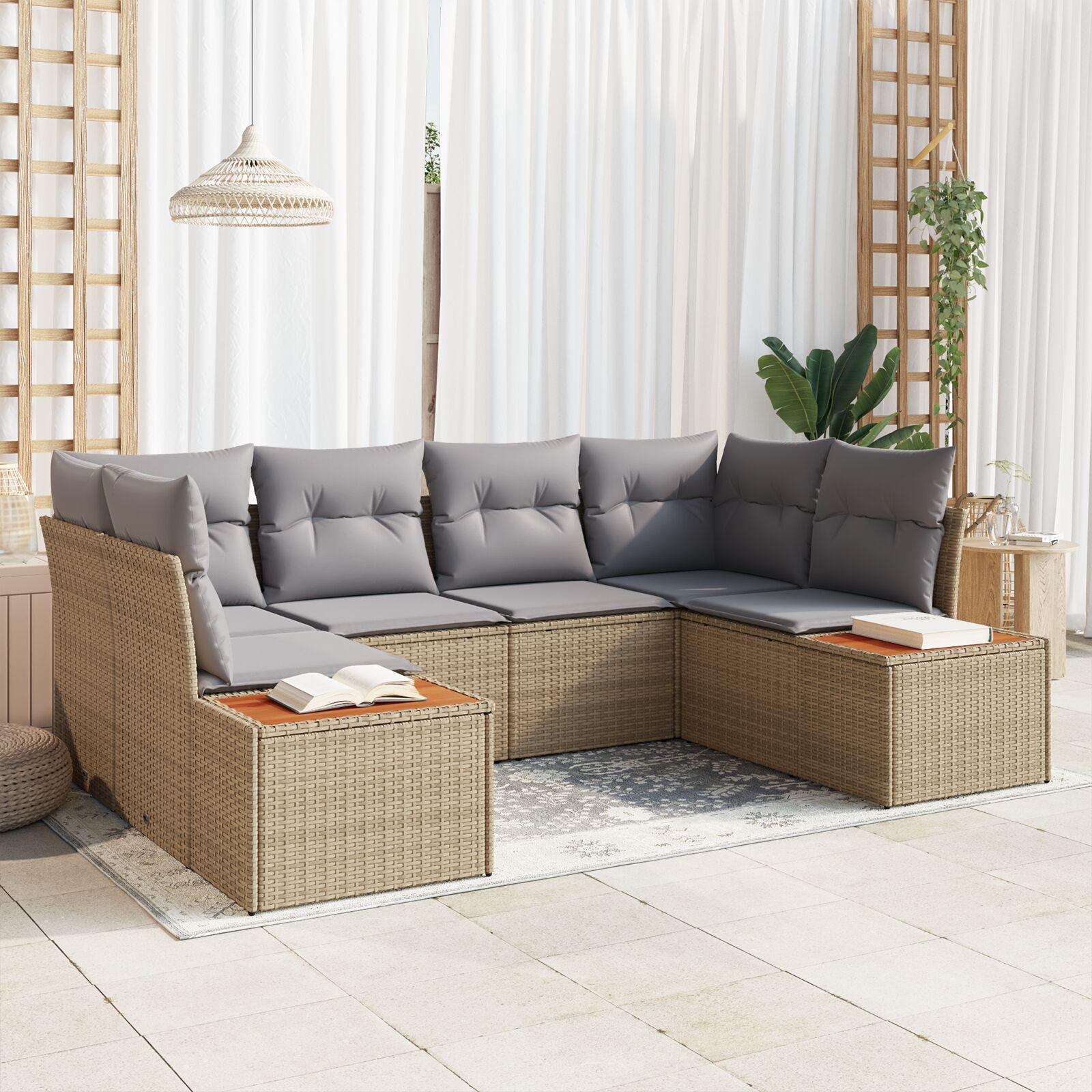 Havesofa-sæt i beige polyrattan med puder - 6 personer, modulært
