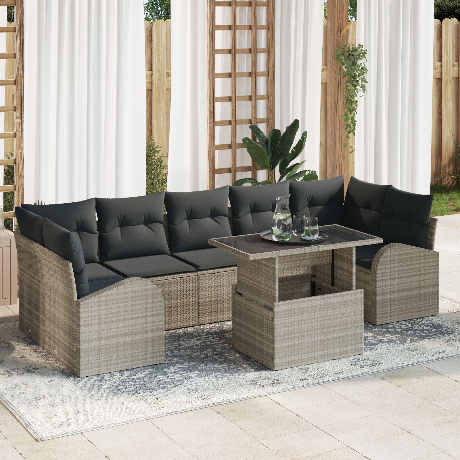 Havesofa Sæt med pude 8 stk Lysegrå Poly rattan