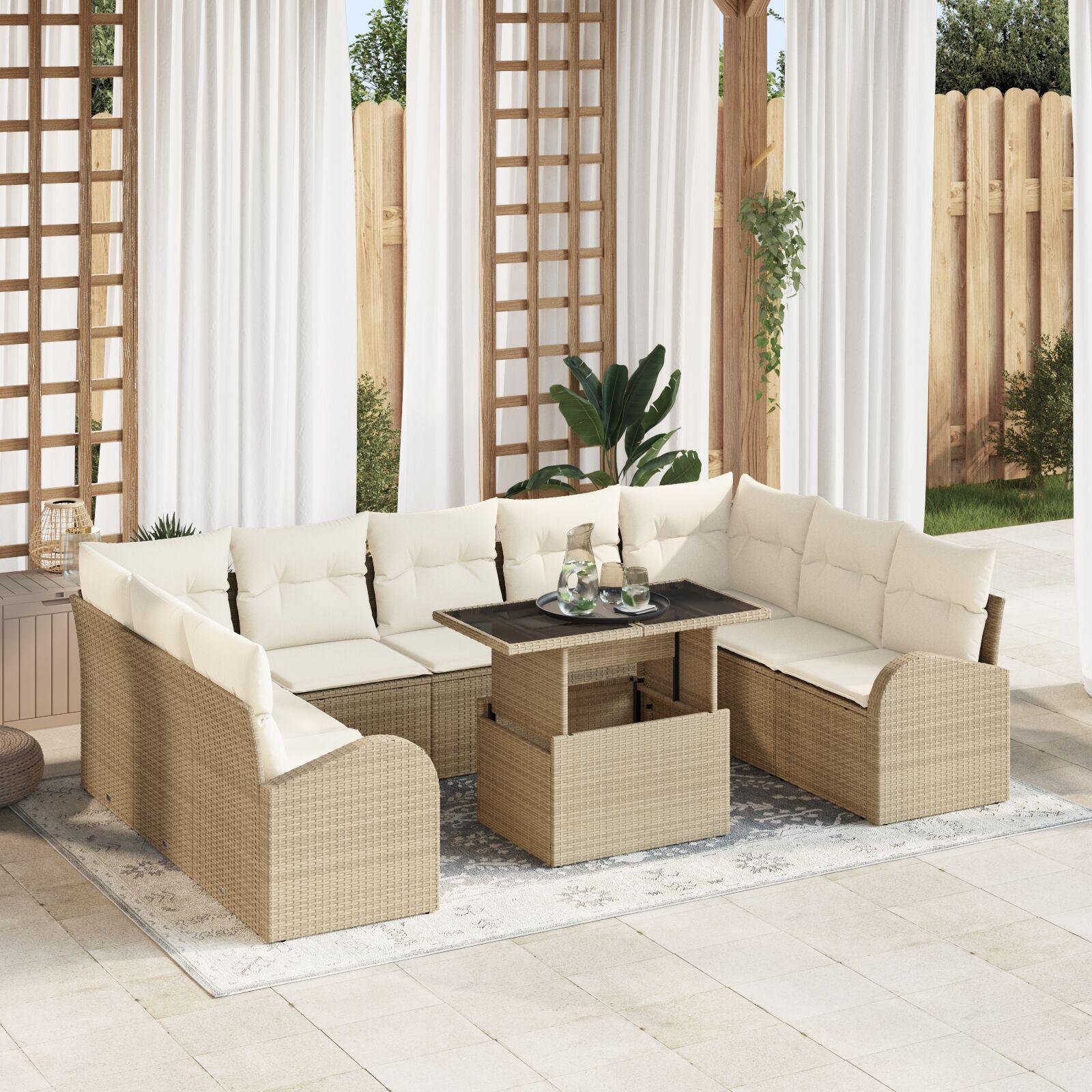 Havesofa Sæt 10 stk beige og cremefarvet 100 x 55 x 73 cm