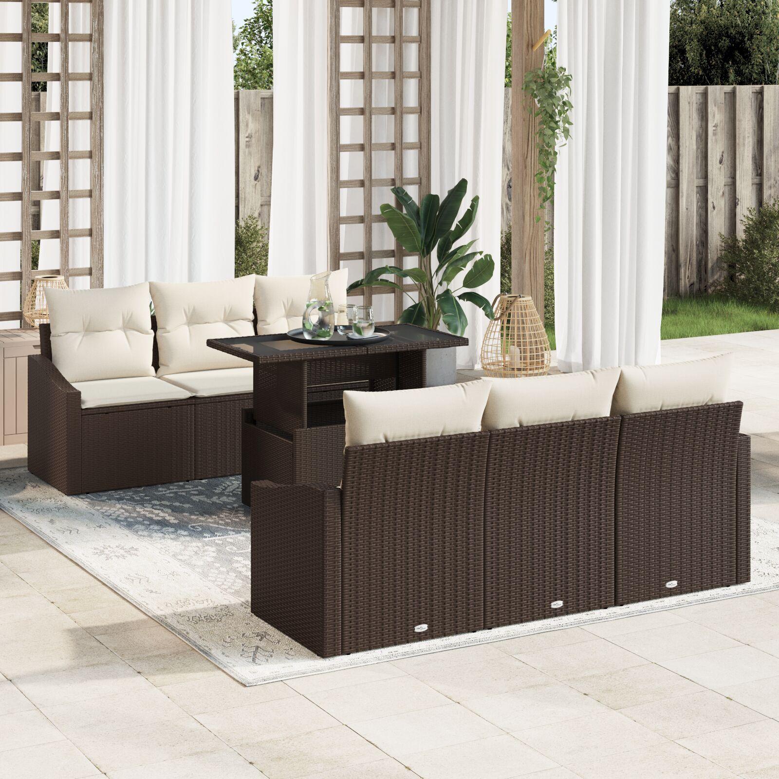 Havesofa Sæt 7 stk Brun og cremefarvet 100 x 55 x 73 cm