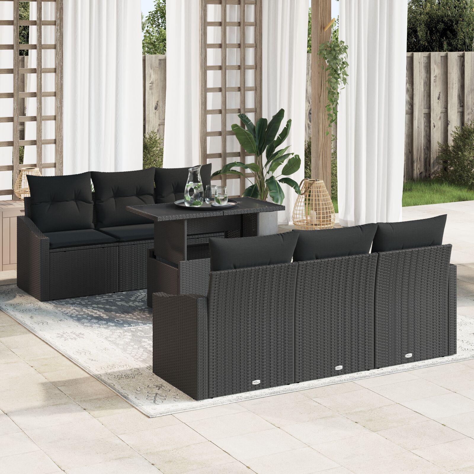 Havesofa Sæt med pude 7 stk Sort 100 x 55 x 73 cm
