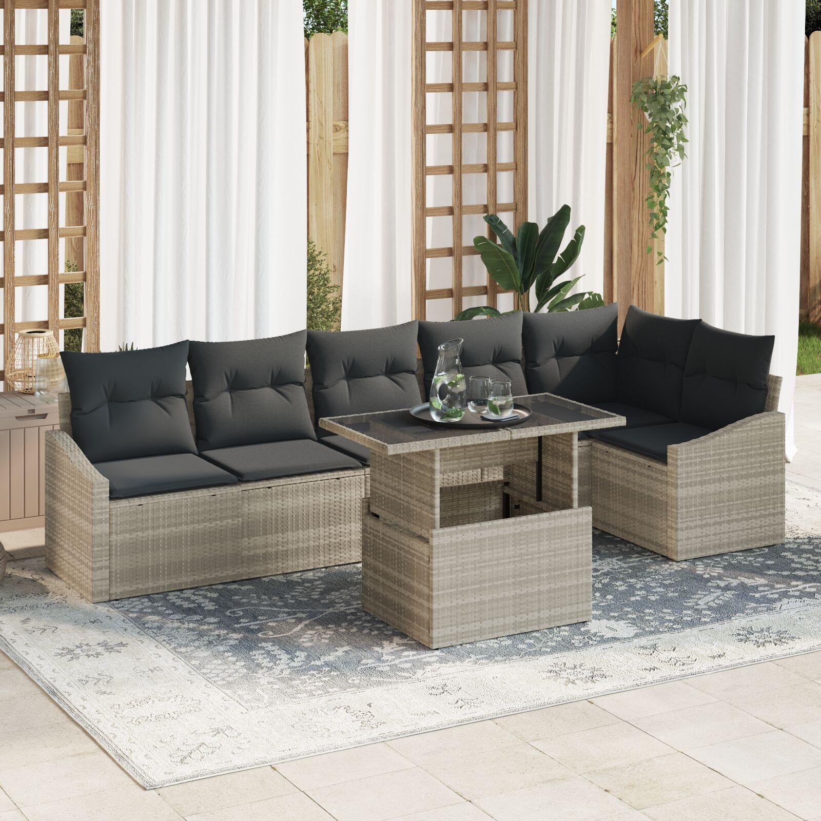 Havesofa Sæt med pude 7 stk Lysegrå 100 x 55 x 73 cm