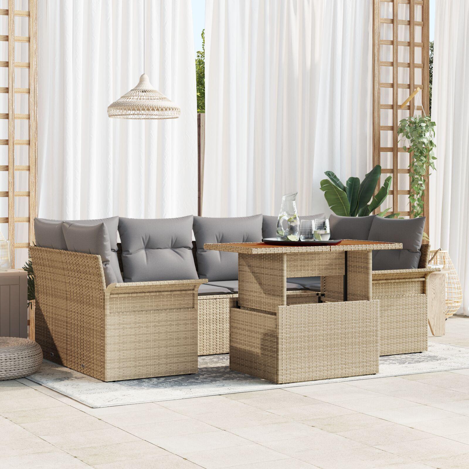 Havesofa Sæt med pude 7 stk beige og lysegrå 100 x 55 x 73 cm
