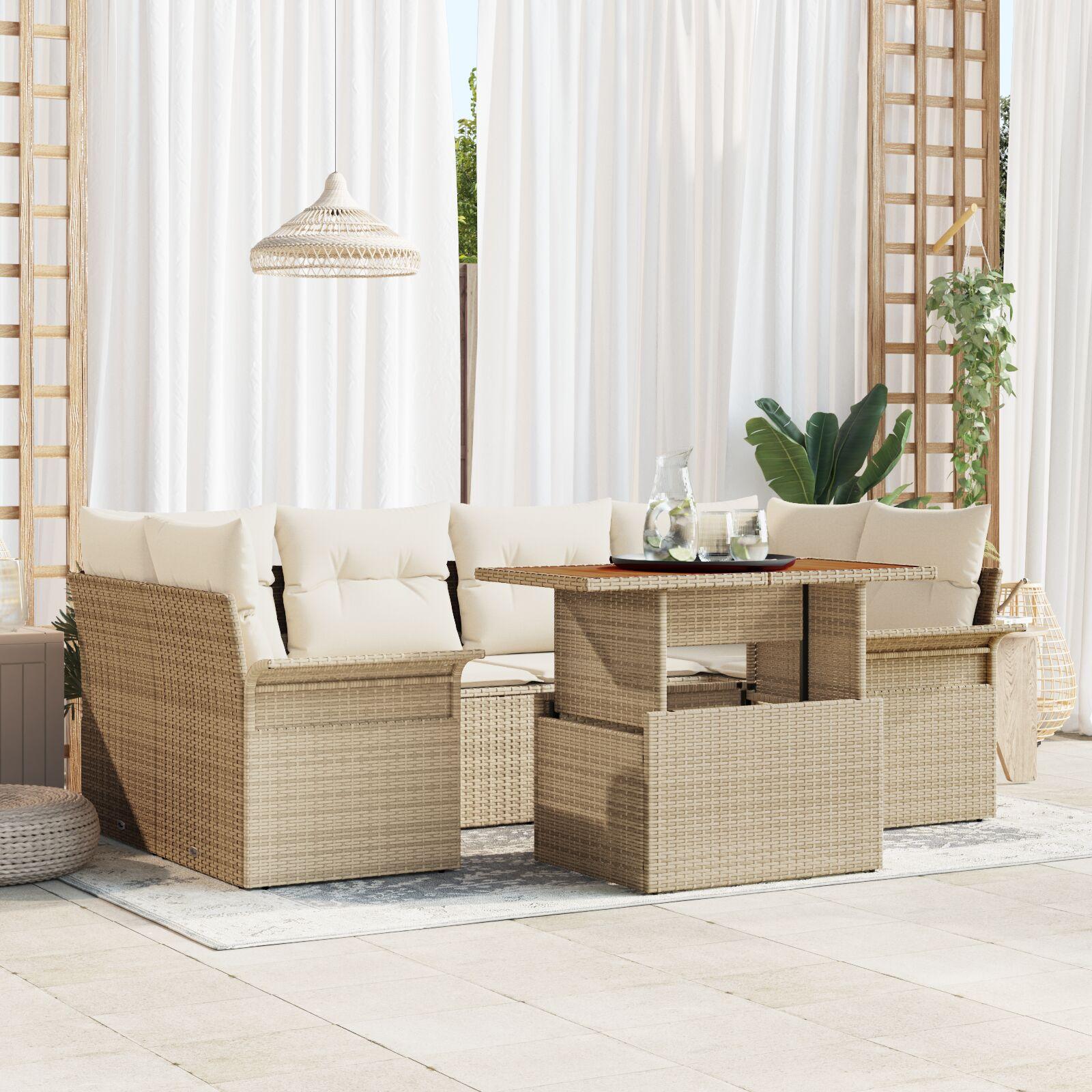 Havesofa Sæt 7 stk beige og cremefarvet 100 x 55 x 73 cm