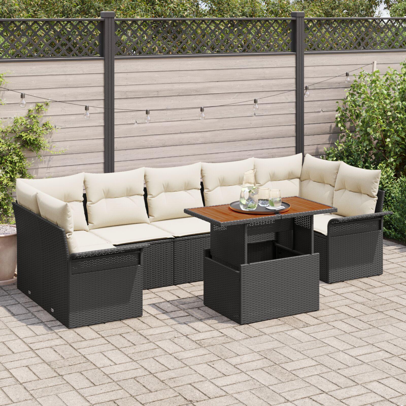 Havesofa Sæt 8 stk Sort og cremefarvet 100 x 55 x 73 cm