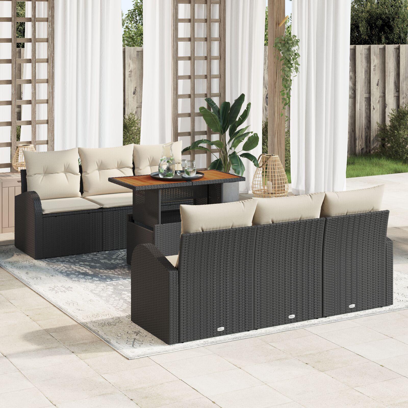 Havesofa Sæt 7 stk Sort og cremefarvet 100 x 55 x 73 cm