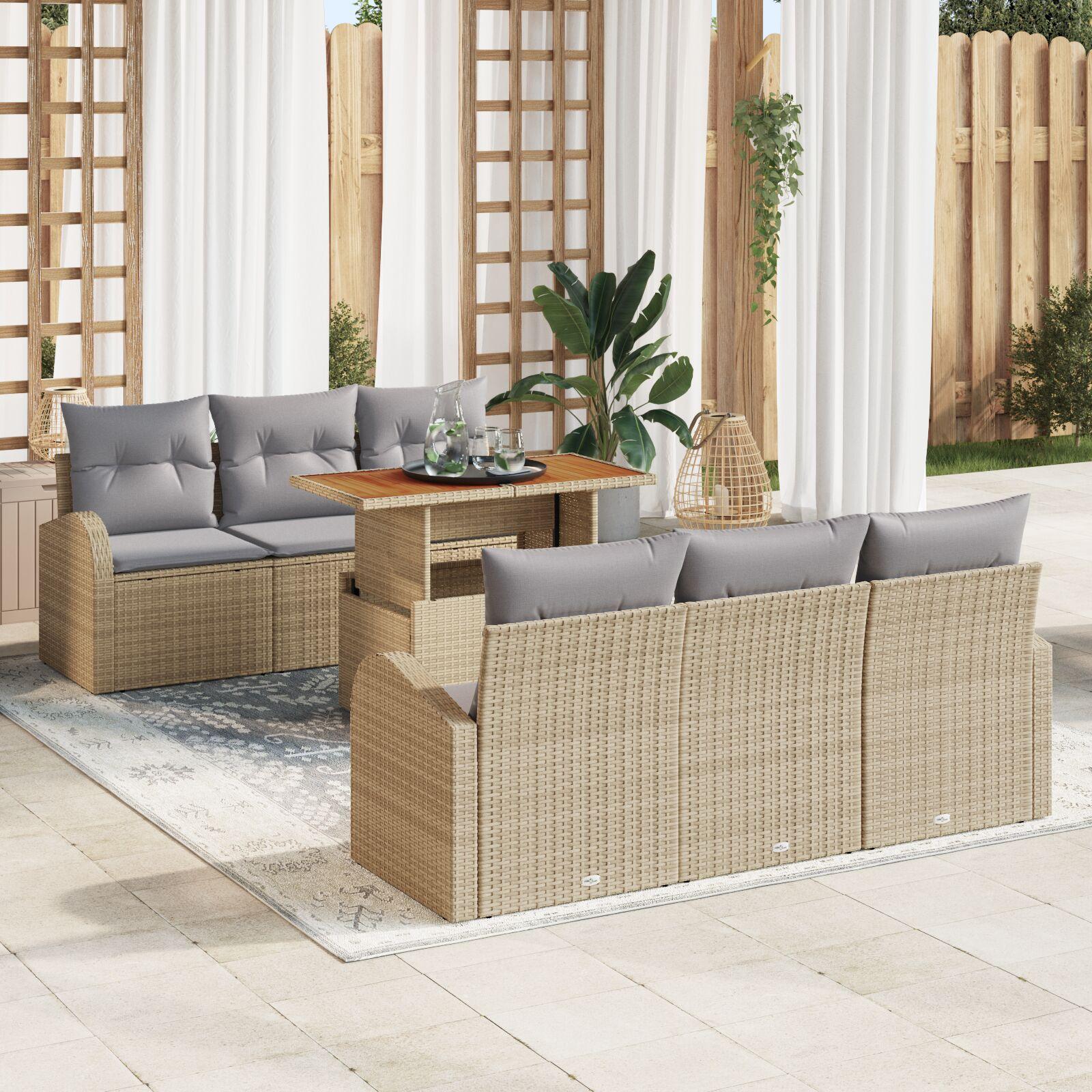Havesofa Sæt med pude 7 stk beige og lysegrå 100 x 55 x 73 cm
