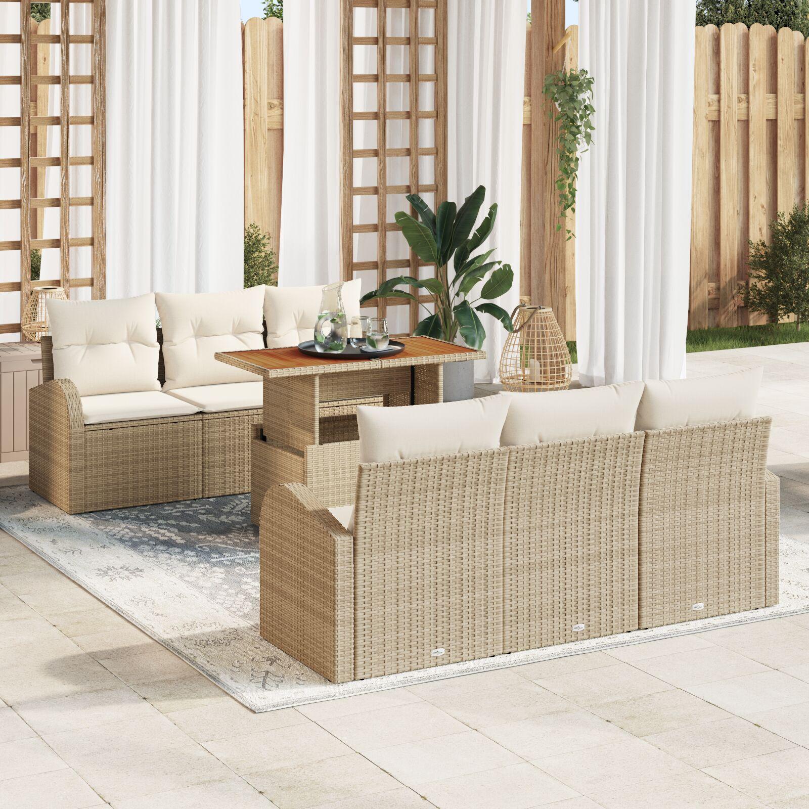 Havesofa Sæt 7 stk beige og cremefarvet 100 x 55 x 73 cm