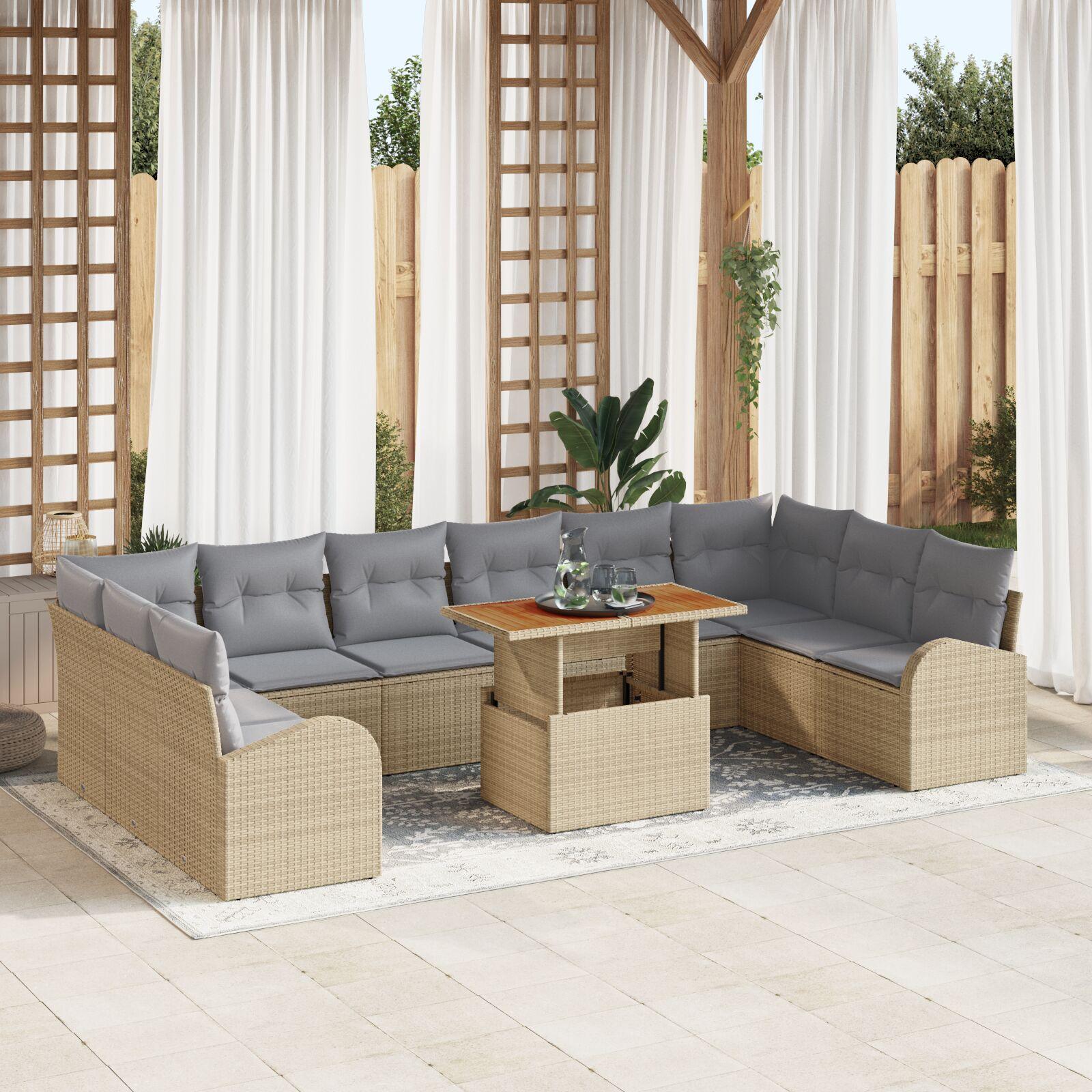 Havesofa Sæt med pude 11 stk beige og lysegrå 100 x 55 x 73 cm