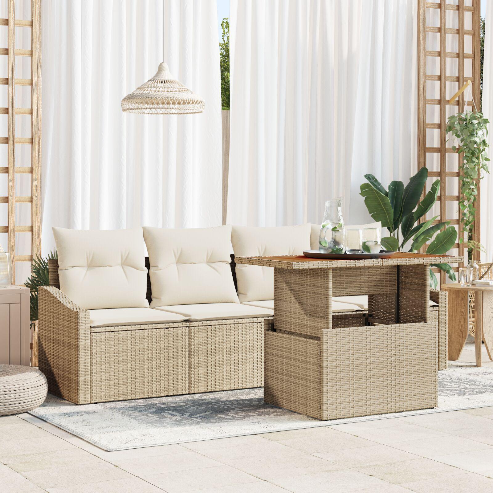Havesofa sæt 5 dele i beige poly rattan til have og terrasse