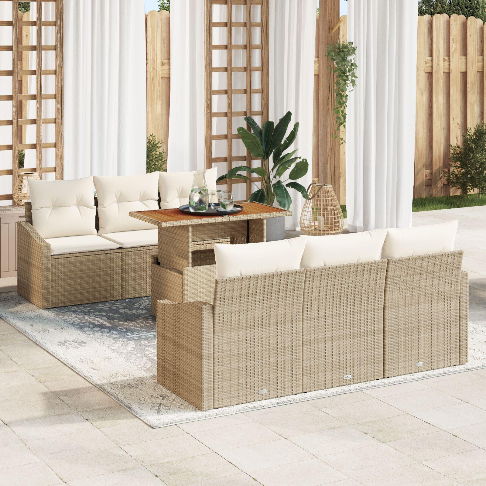 Havesofa Sæt med pude 7 stk Beige og creme 100 x 55 x 73 cm