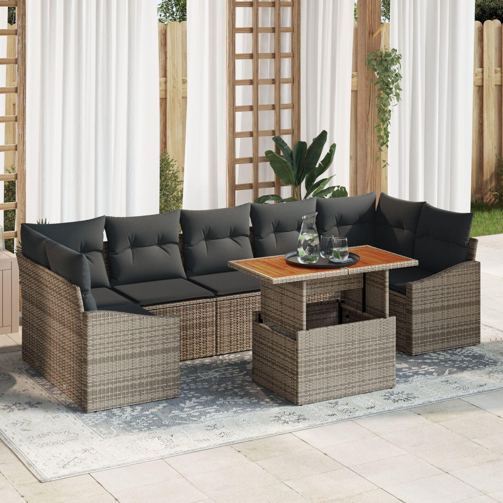 Have Spisebordssæt med pude 8 stk Grå og Brun 100 x 55 x 73 cm
