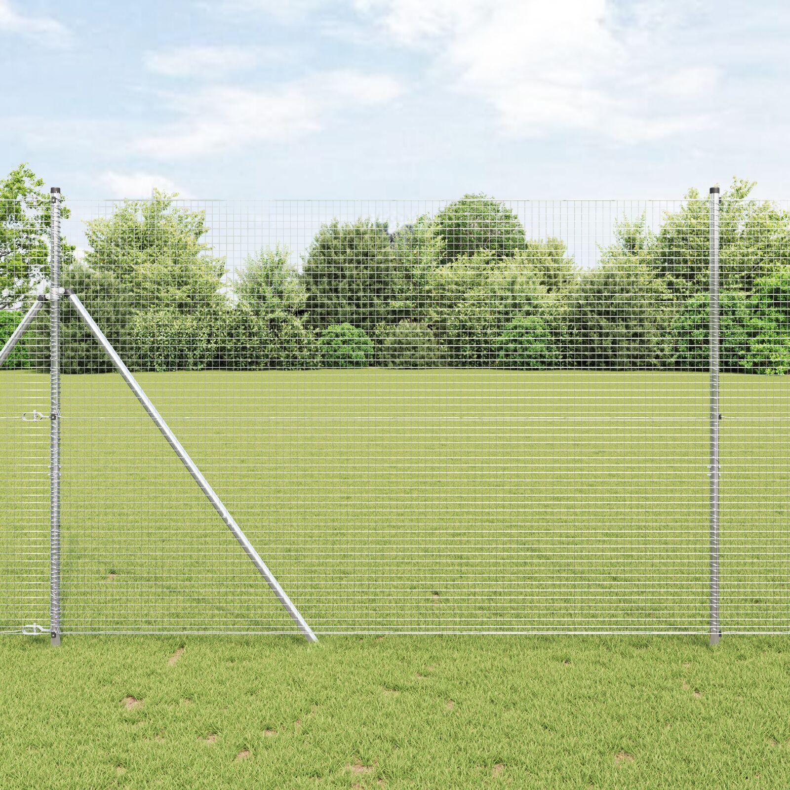 Grundfikseret svejset trådhegn 10 × 1,5 m - galvaniseret stål, sølv