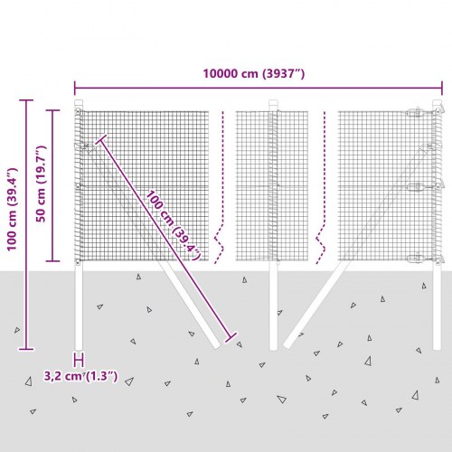 Svejset trådhegn med 13 stolper 0.5x100 m Galvaniseret stål
