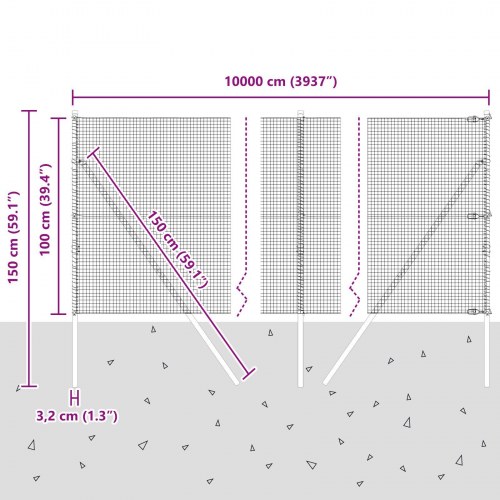 Svejsenethegn med 13 Posts 1x100 m Galvaniseret Stål
