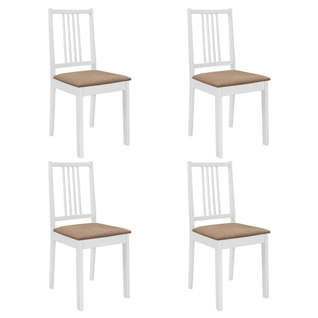 Spisebordsstole med hynder 4 stk. massivt træ hvid