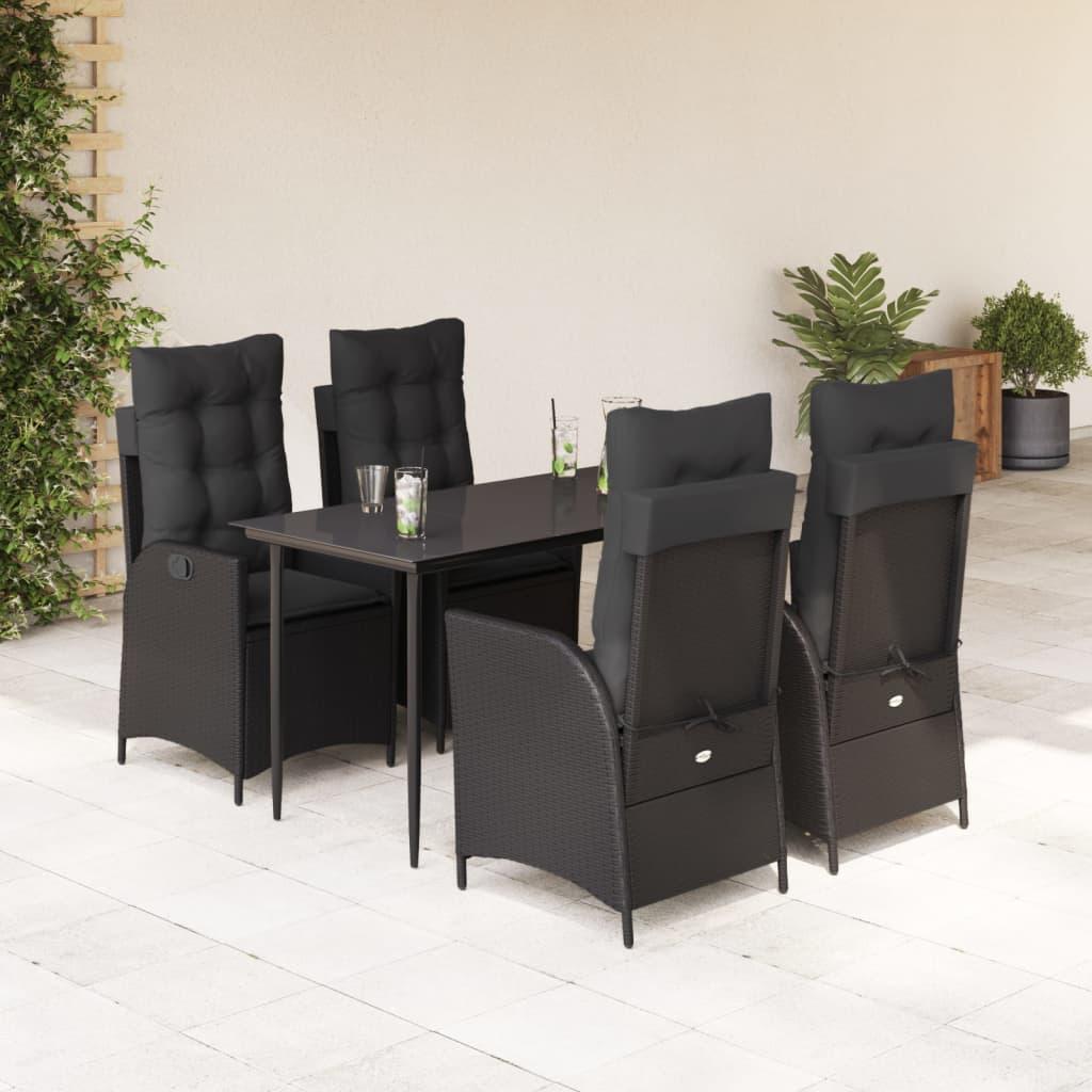 Spisebordssæt Til Haven 9 Dele Med Hynder Polyrattan Sort - 4 / Uden fodskammel / 140 x 70 x 74 cm