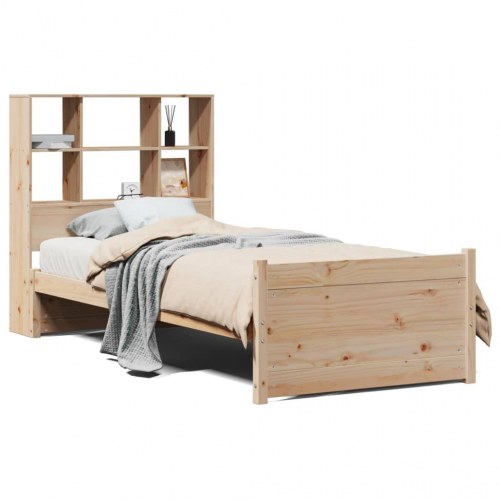Seng med reol uden madras 90x200 cm massivt fyrretræ
