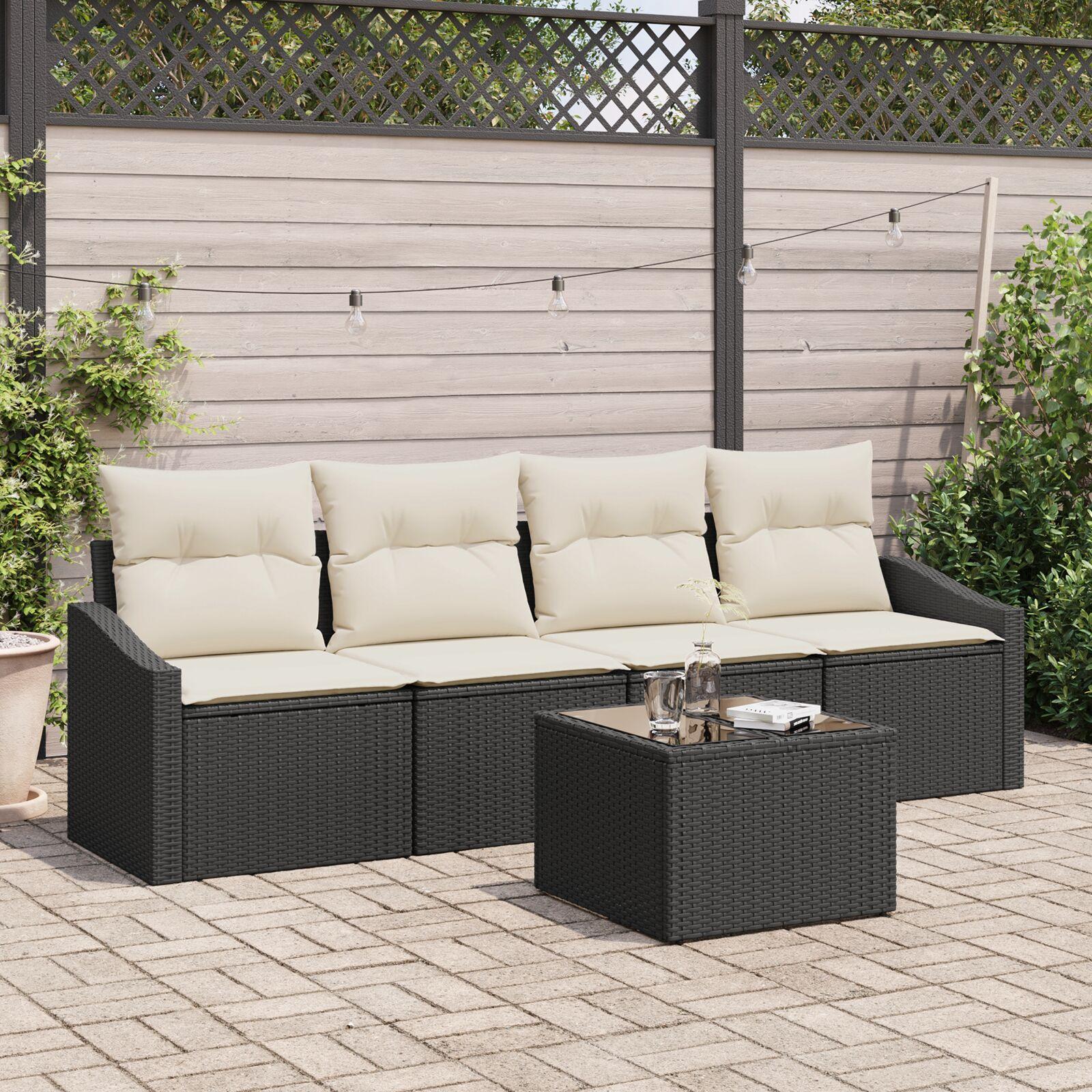 Sofa Sæt Med Pude Med Opbevaring 5 Dele Polyrattan - Sort og hvid