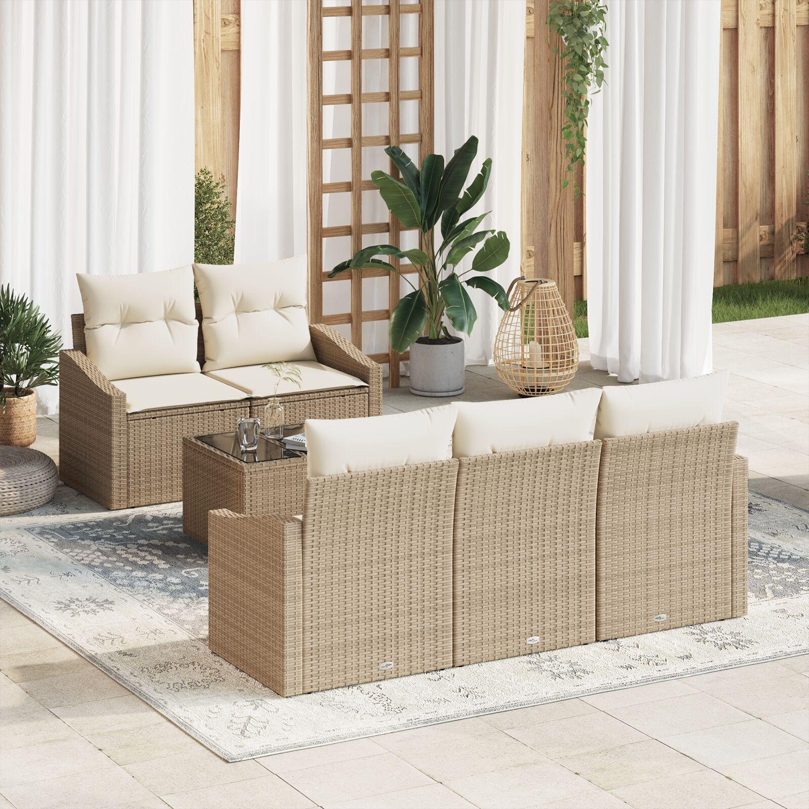 Havesofa Sæt med pude 6 stk Beige og creme 55 x 55 x 37 cm