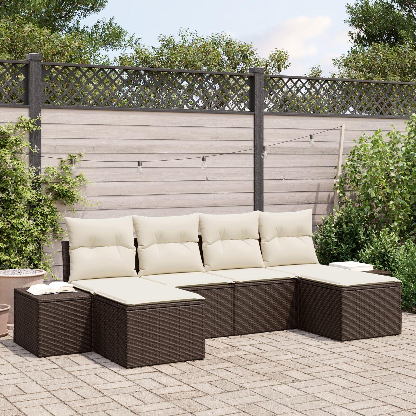 Havesofa Sæt 6 stk Brun og cremefarvet 184 x 62 x 85 cm