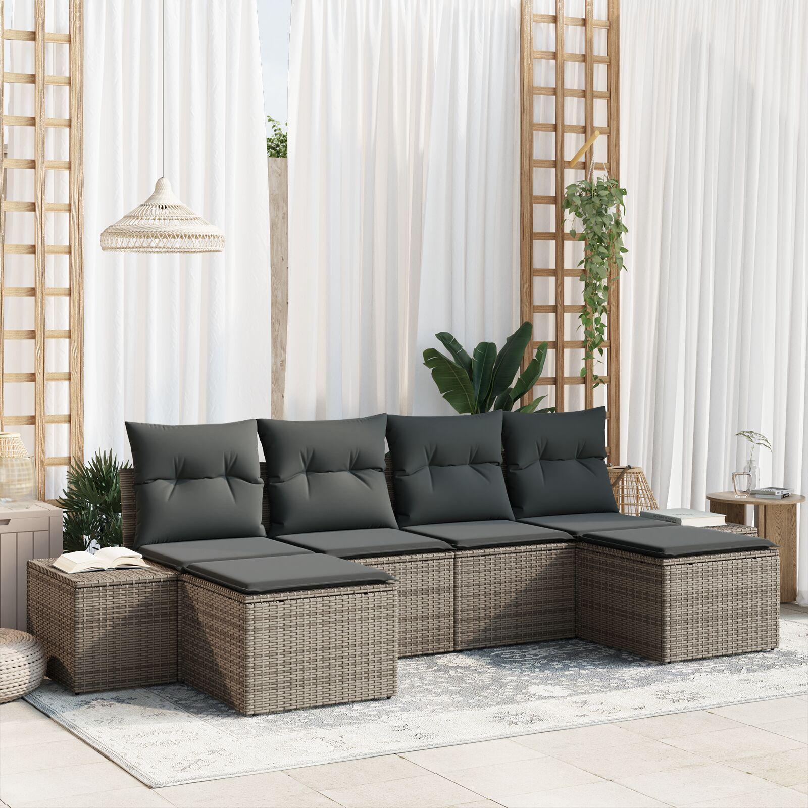 Havesofa Sæt med pude 6 stk Grå 184 x 62 x 85 cm Poly rattan