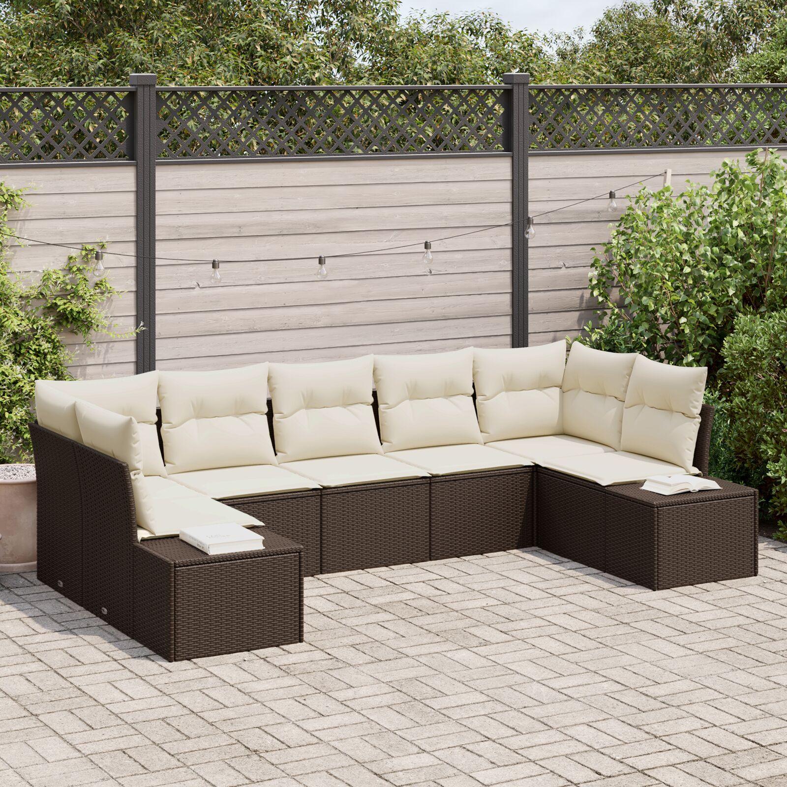 Havesofa Sæt 7 stk Brun og cremefarvet 289 x 154 x 85 cm