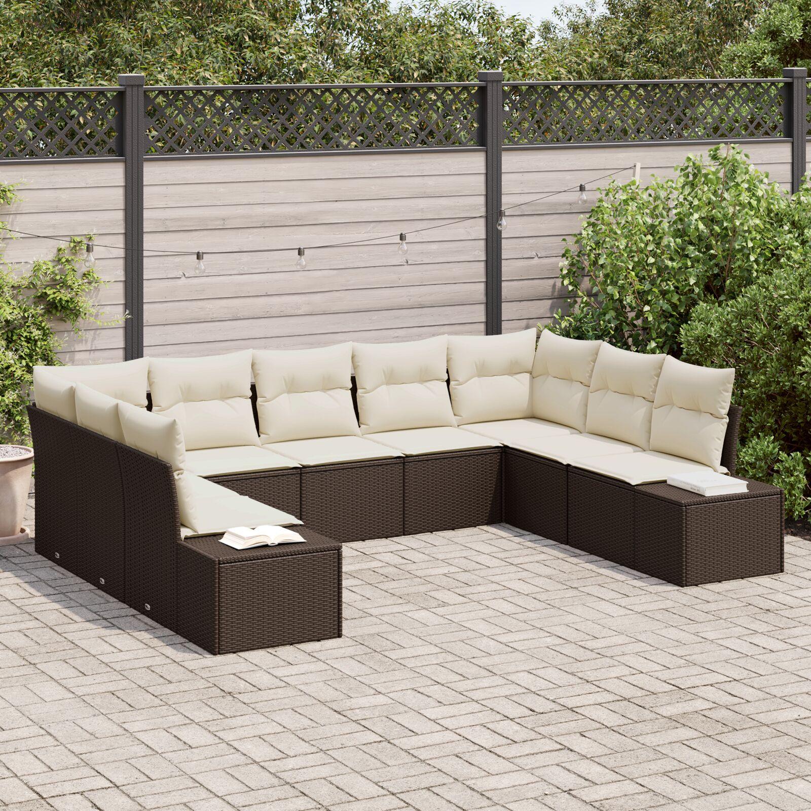 Havesofa Sæt 9 stk Brun og cremefarvet 289 x 209 x 85 cm