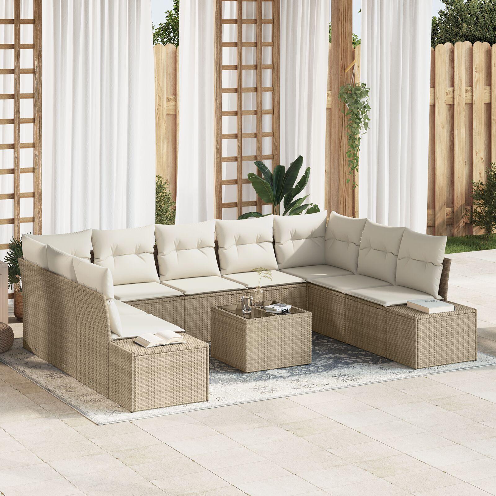 Havesofa Sæt 10 stk beige og cremefarvet 289 x 209 x 85 cm