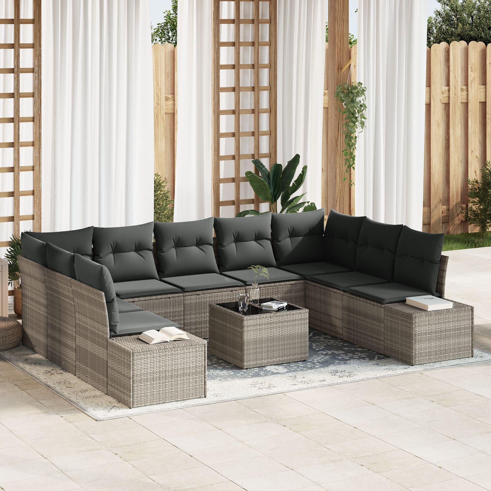 Havesofa Sæt 10 stk Lysegrå 289 x 209 x 85 cm Poly rattan