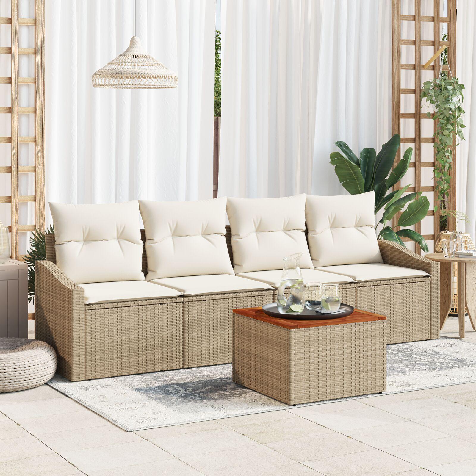 Havesofa Sæt 5 stk Beige og hvid